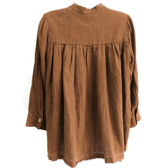 Linen Wyeth By Todd MaGill Shirt Smock Brown L - Picture 3 of 10
